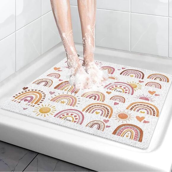 PVC Loofah Style Bath Mat Rainbow Motif 24” x 24” - Picture 6 of 7